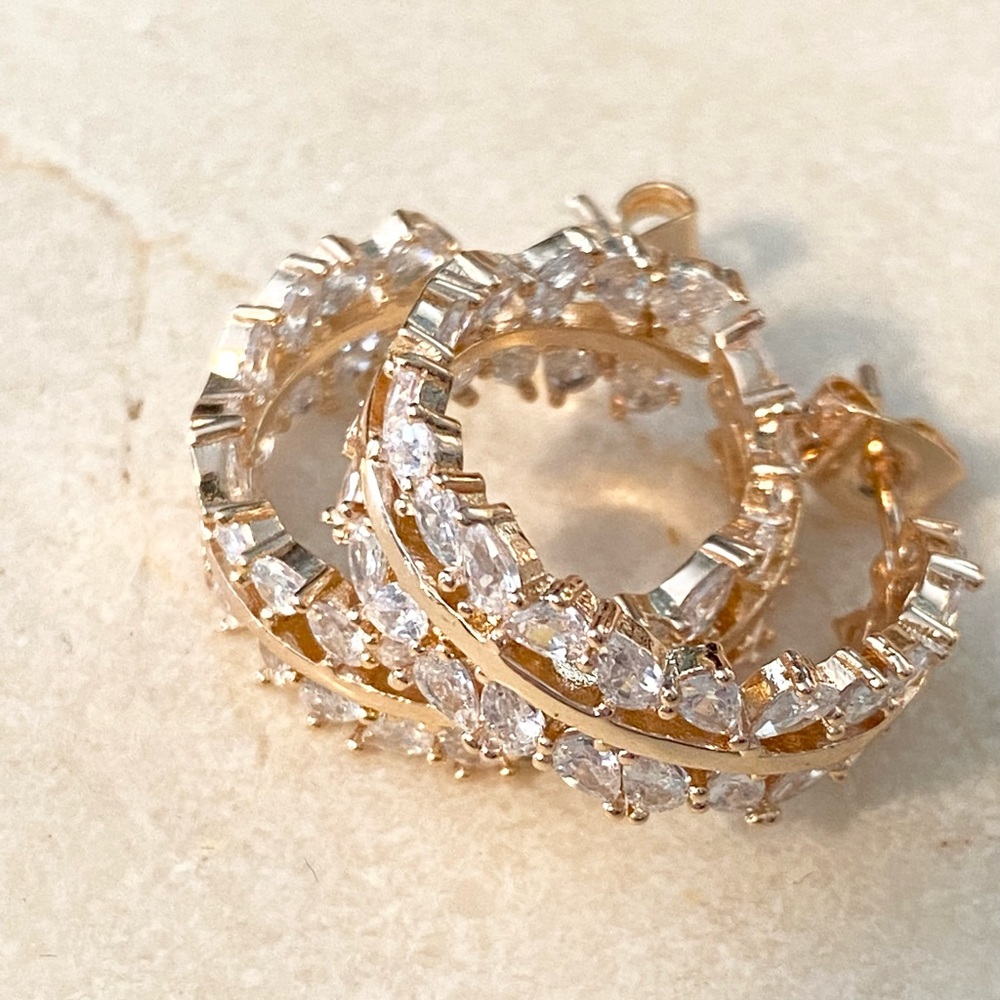 Faux diamond and gold hoop earrings